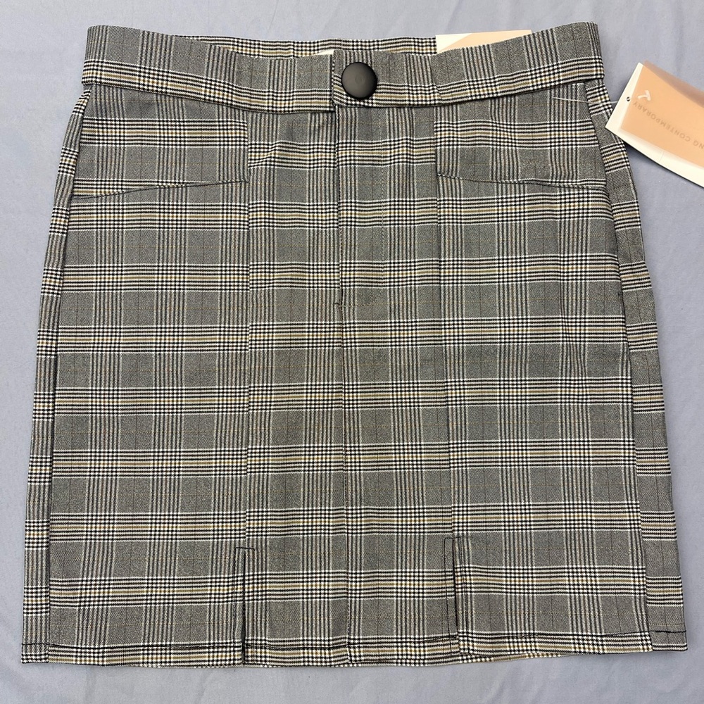 Elite Collection Women’s Plaid Mini Skirt –1X– Grey Check Print
